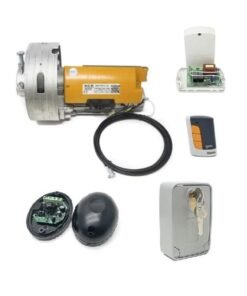 Kit motor puerta enrollable ACM Titan 170k con electro freno, cuadro de control, fotocélula y mandos, también tiene taquilla desbloqueo