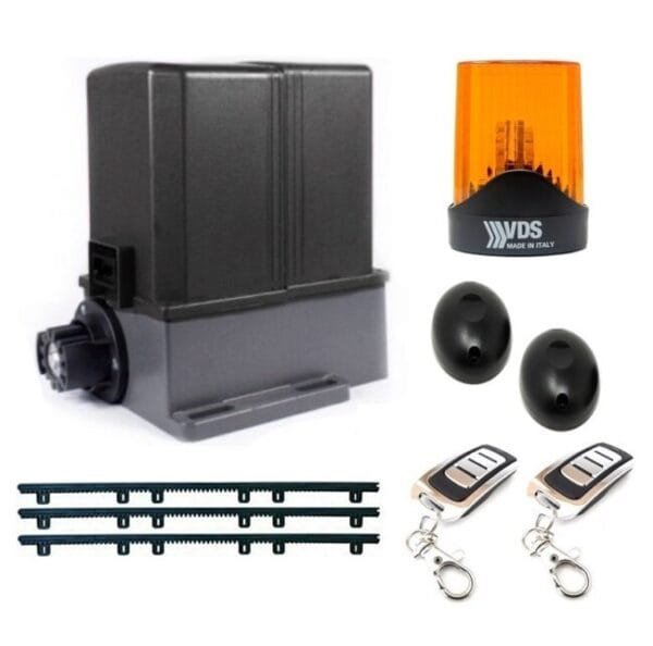 Kit motor puerta corredera EMFA CU 500kg 230v con cremallera de acero, fotocélula y mandos, con cuadro de control placa electrónica Proteco, similar al modelo Mover 5, Mover 8, Mover 11