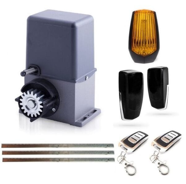 Kit motor puerta corredera Artemis 800 kg con cremallera de acero, fotocélulas, lampara y mandos a distancia, kit completo para motorizar puertas correderas hasta 800kg