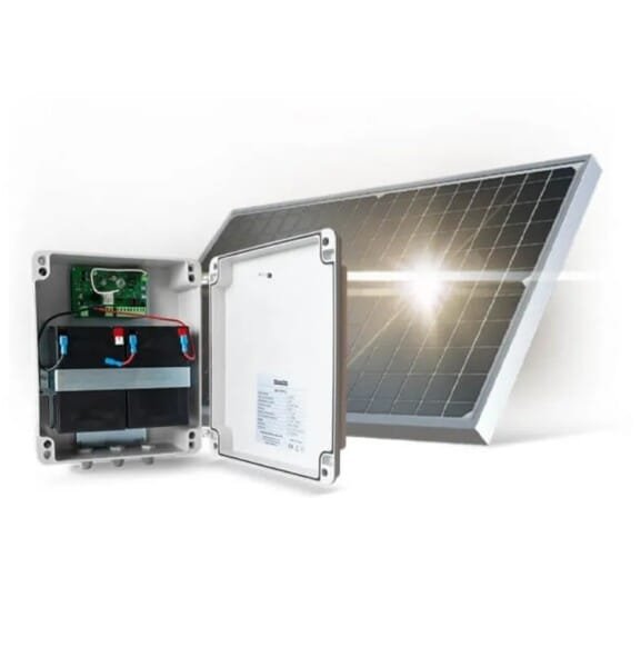 Kit alimentación solar Motorline APOLO para motores de puertas de 24v, suministro sin cables mediante energia solar y baterias para motores de puertas de garaje