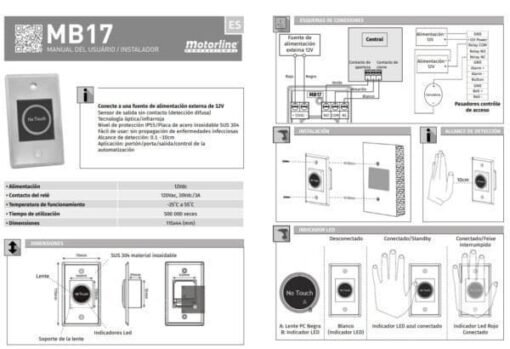 Sensor apertura sin contacto MB17 acero inoxidable