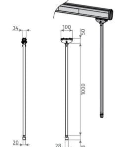 Soporte móvil para mástil de barreras de tráfico Motorline. Cuenta con un brazo ajustable en altura para adaptarse al nivel exacto del mástil de la barrera.